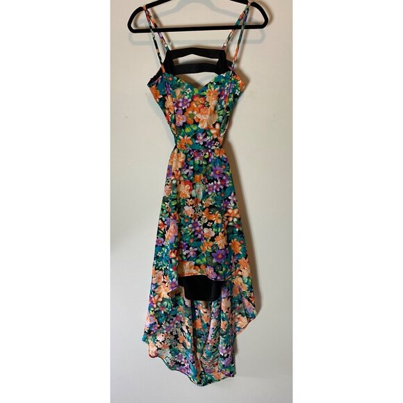 Material Girl High-Low Floral Dress Adjustable Straps Multicolor Large - Picture 3 of 12